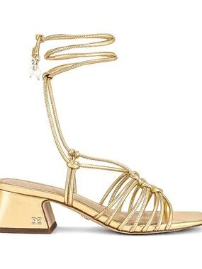 Sam Edelman Gold Metallic Strappy Lace-Up Block Heel Sandal